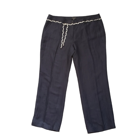 NWT Navy Blue Linen Blend Straight Leg Pants Lightweight Plus Size - Picture 1 of 9